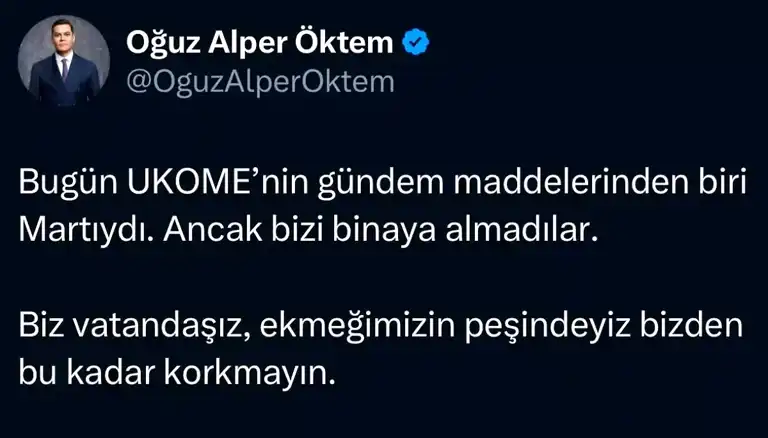Martı Kurucusu UKOME'den Dışarıda Kaldı